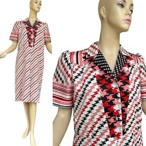 Vintage 70s Polyester Shirt Dress Geometric Print
